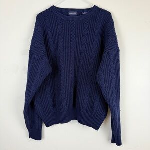 Vintage Claybrooke Navy Textured Cable Knit Sweater Chunky Classic Preppy